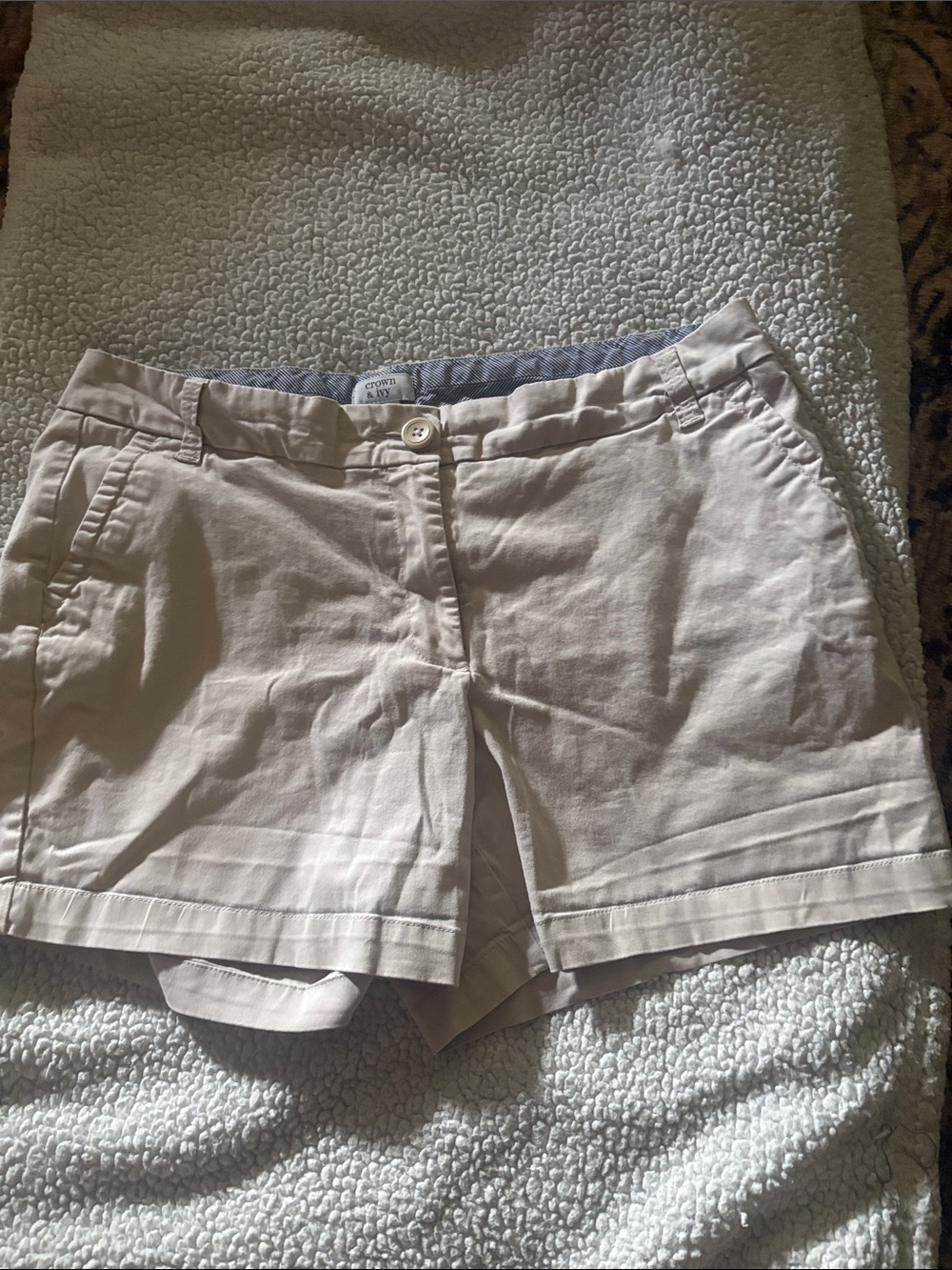 crown & ivy Cream Cotton Chino Shorts